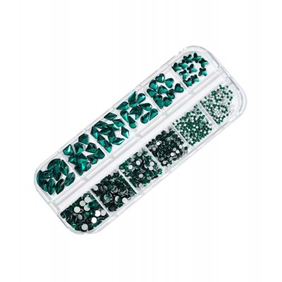 Комплект камъчета за нокти - различни форми, зелени