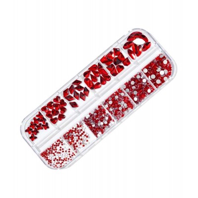 Комплект камъчета за нокти - различни форми, червени