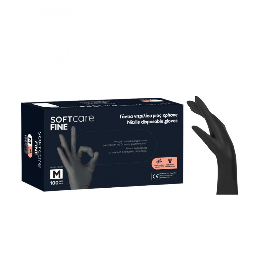 Ръкавици нитрил Soft Care FINE-черни 100 бр./кут.
