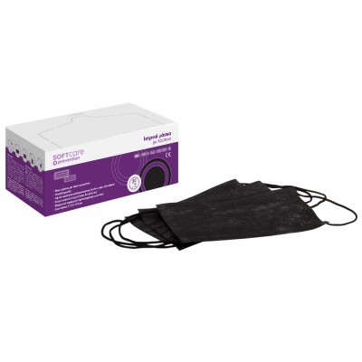 Маска за лице с ластик Soft Care - черни - 50 бр/кут